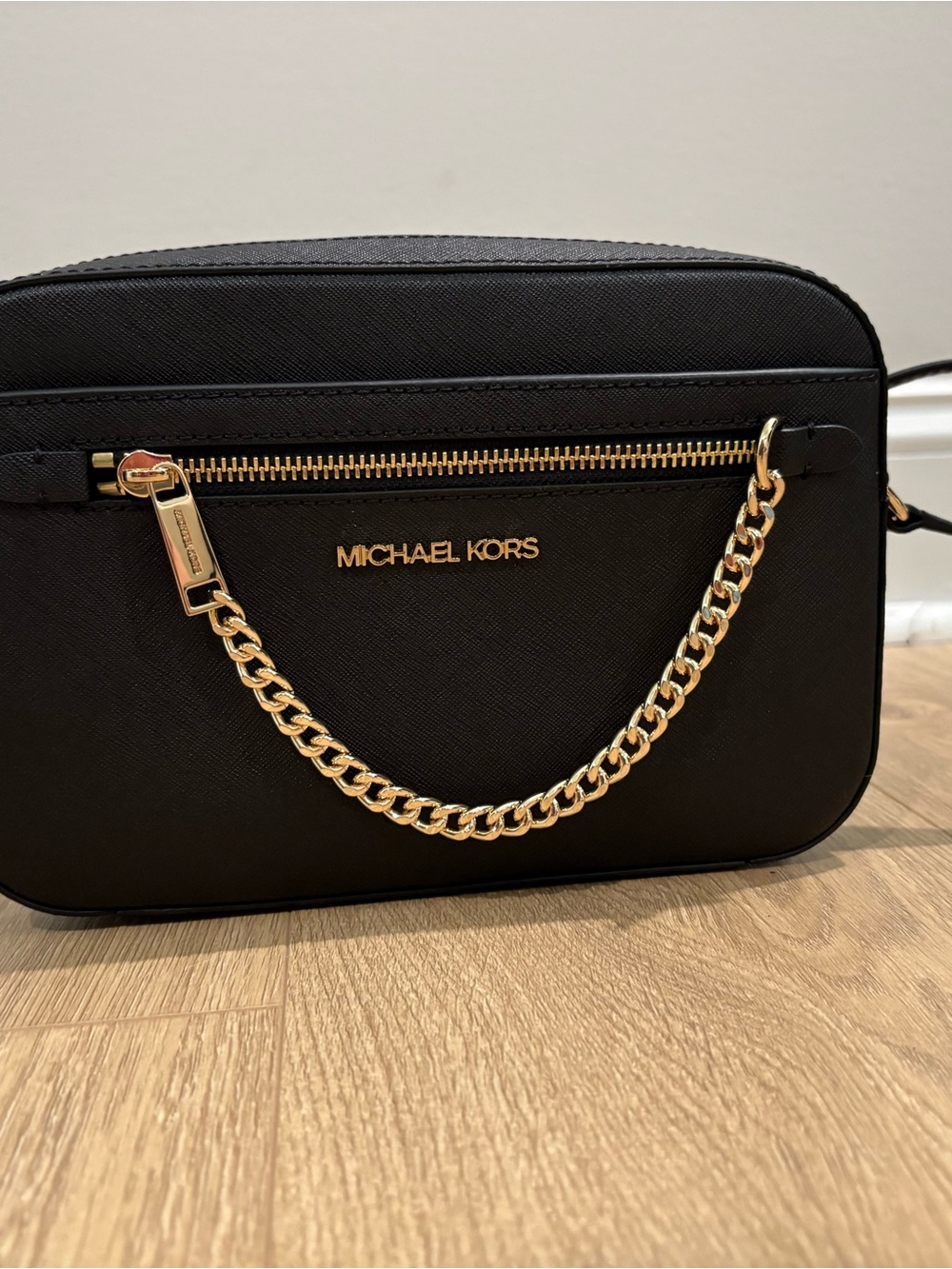 Michael Kors Black Crossbody with Gold Chain Accent